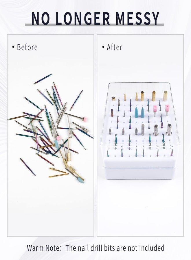 heemeei Nail Drill Bits Holder & Nail Drill Bits Cleaning Brush, 100 Holes Nail Bit Holder, Dustproof Nail Art Drill Bits Display Storage Box, Nail Drill Bit Holder for Nail Tech (White) - Image 2
