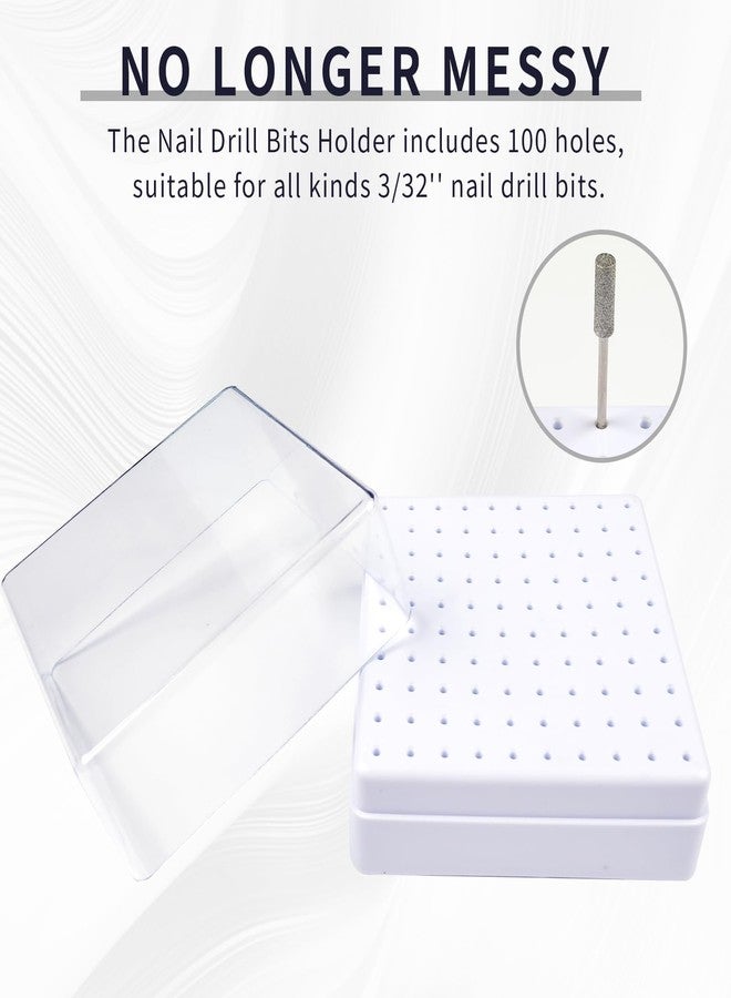 heemeei Nail Drill Bits Holder & Nail Drill Bits Cleaning Brush, 100 Holes Nail Bit Holder, Dustproof Nail Art Drill Bits Display Storage Box, Nail Drill Bit Holder for Nail Tech (White) - Image 5