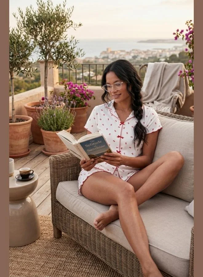 ليلا Lela Regular Fit Patterned V-Neck Shorts Pajama Set Women's PAJAMA SET 65770837