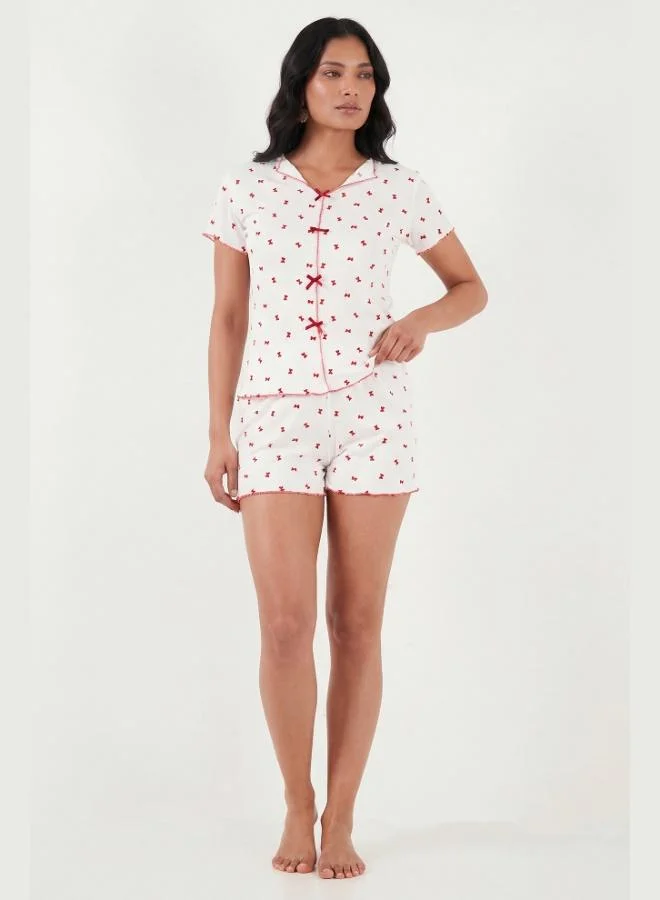 Lela  Lela Regular Fit Patterned V-Neck Shorts Pajama Set Women's PAJAMA SET 65770837 for Women | Best Price UAE