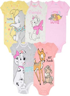 Disney Disney Classics 101 Dalmatians Bambi Dumbo Aristocats Baby Girls 5 Pack Bodysuit 0-3 Months  - Image 1