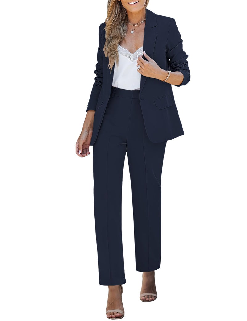 luvamia Women's Two Piece Sets Pants Suits Dressy Business Casual Outfits Professional Blazer Pantsuits Set Work Office Navy Blue X-Large Fits US 16-18 - Image 1