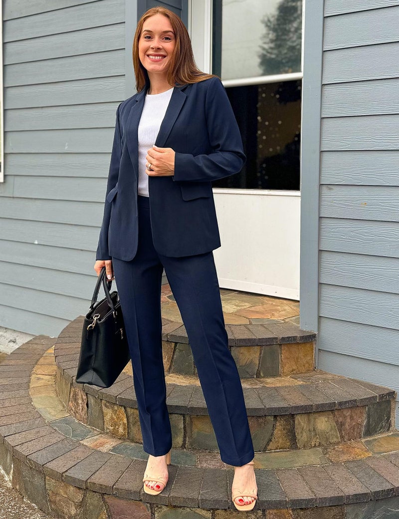 luvamia Women's Two Piece Sets Pants Suits Dressy Business Casual Outfits Professional Blazer Pantsuits Set Work Office Navy Blue X-Large Fits US 16-18 - Image 4