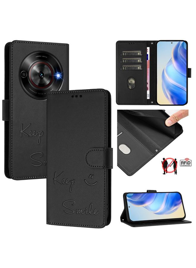 إيروريكس جراب لهاتف ZTE Blade A75 5G مصنوع من الجلد بنقش ابتسامة بتقنية RFID - Image 1