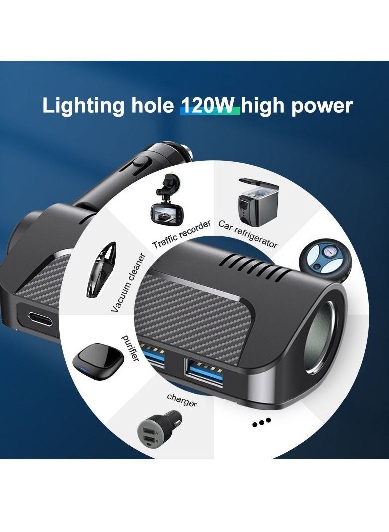 Generic - Car Charger 5A USB Type-C Socket, Rotatable 18W Fast Charging Mini Car Charger Adapter Compatible with Samsung/iPhone (3 Ports, Black) - Image 1