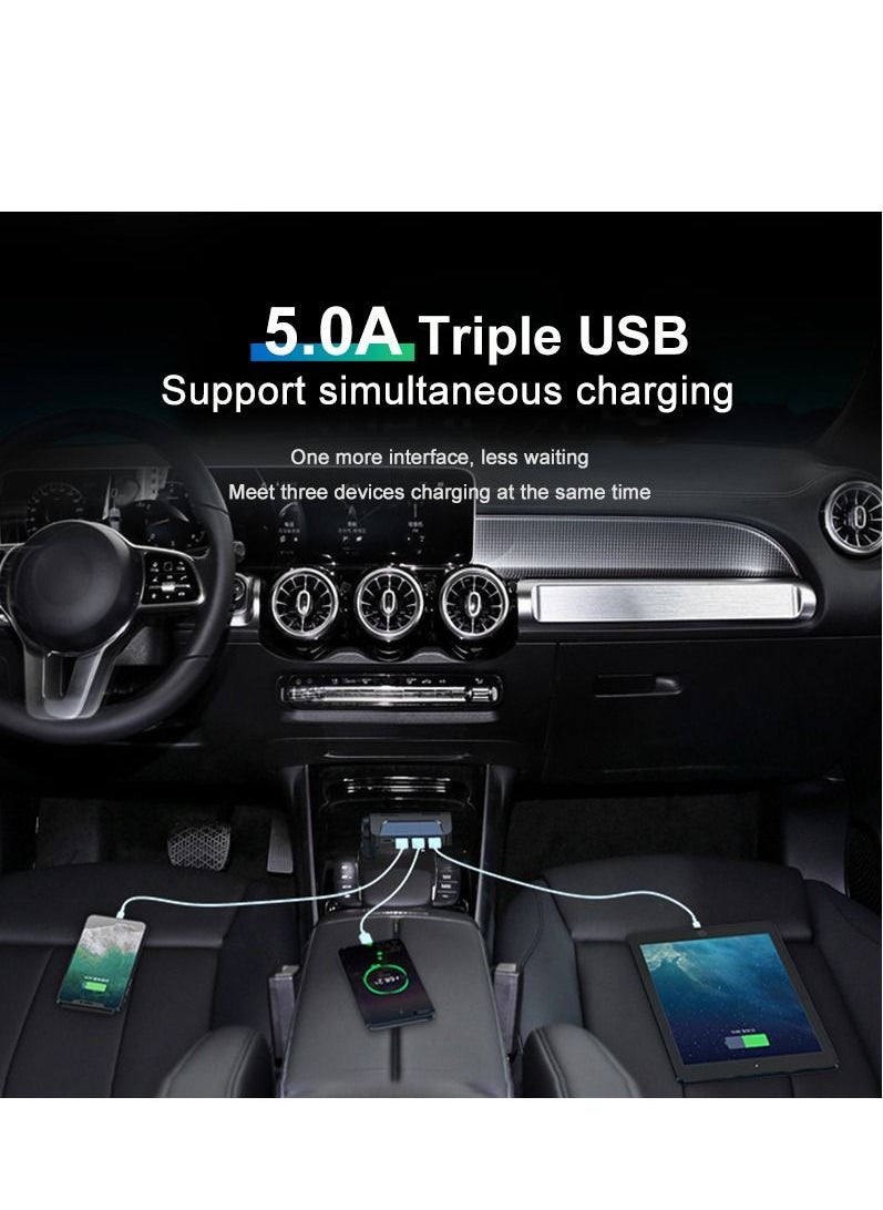 Generic - Car Charger 5A USB Type-C Socket, Rotatable 18W Fast Charging Mini Car Charger Adapter Compatible with Samsung/iPhone (3 Ports, Black) - Image 1