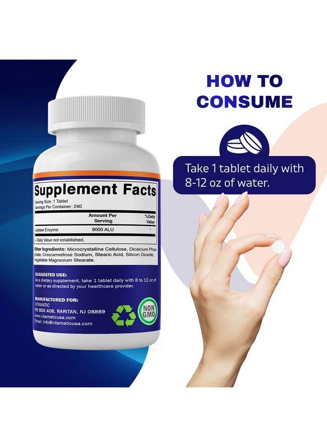Vitamatic فيتامينات إنزيم اللاكتاز 9000 FCC 240 قرص - أقراص تخفيف عدم تحمل اللاكتوز - Image 4