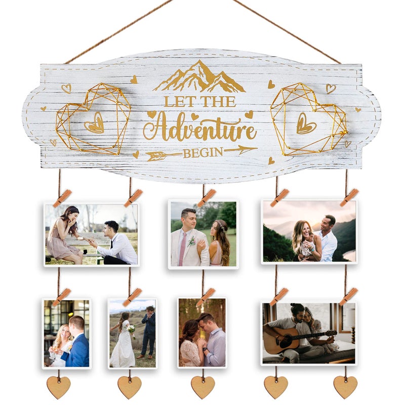 Yudarte Wedding Engagement Gifts for Women Bride to Be  Romantic Wall Picture Display Board with Clothespins and Twine for Newly Engaged Couples  Let the Adventure Begin
