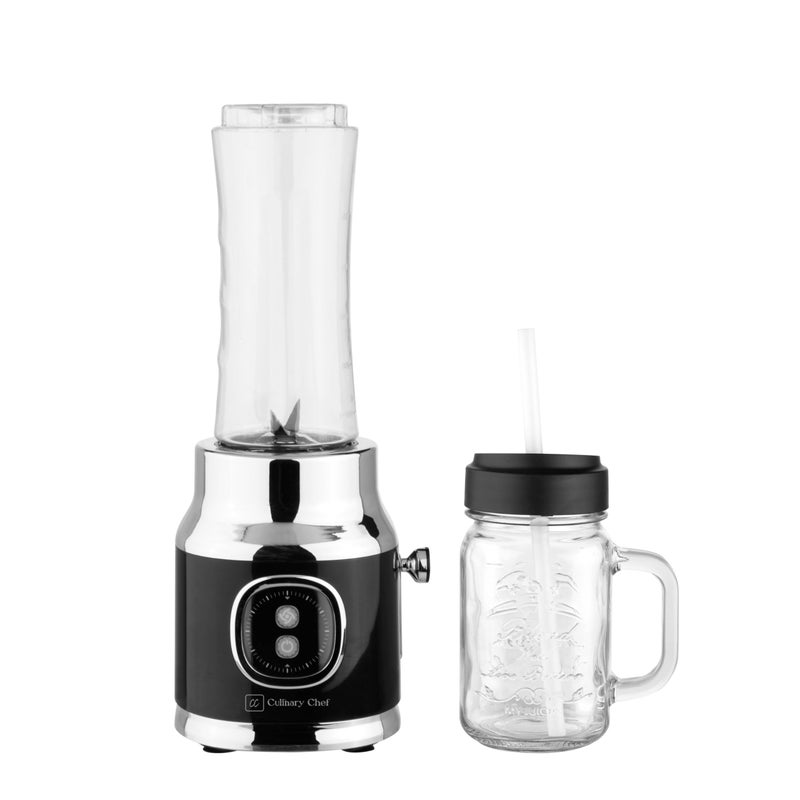 CULINARY CHEF Retro Smoothie Maker Personal Blender with Mason Jar Perfect for Shakes and Smoothies Countertop Dishwasher Safe BPAFree High Power 300W Black