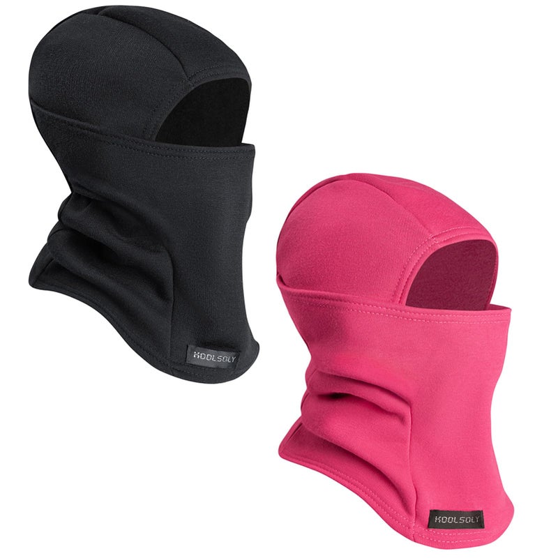 KOOLSOLY Kids Balaclava Face Mask, Winter Hat Face Warmer for Cold Weather Ski Mask for Boys Girls, Black+rose Red, One Size - Image 1