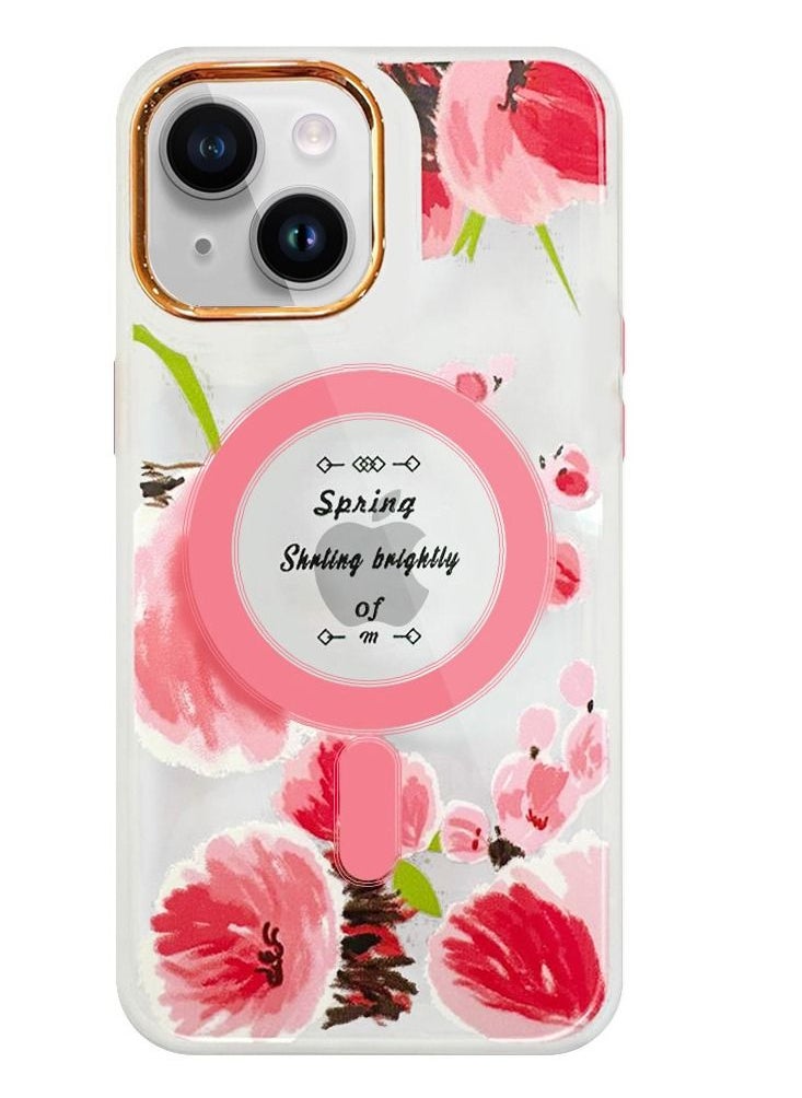 JOWAY - Case for Apple iPhone 13 Romantique Floral Design Fashion Flower Compatible with MagSafe & Wireless Charging Cover PINK - Image 1