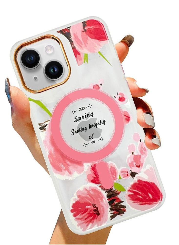 JOWAY - Case for Apple iPhone 13 Romantique Floral Design Fashion Flower Compatible with MagSafe & Wireless Charging Cover PINK - Image 1