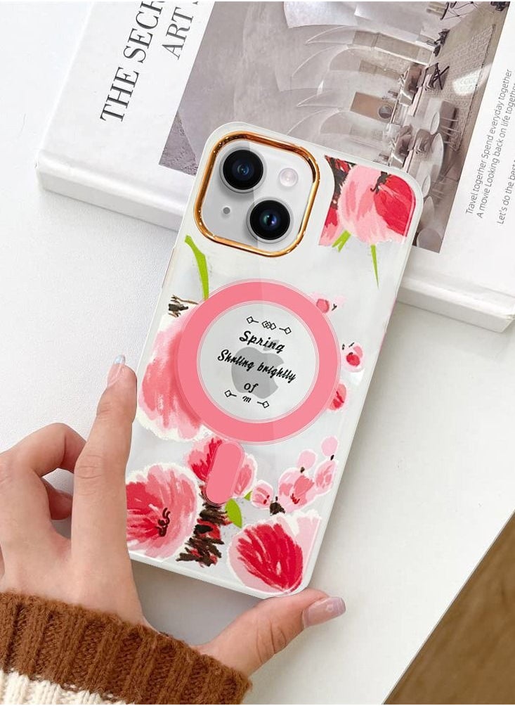 JOWAY - Case for Apple iPhone 13 Romantique Floral Design Fashion Flower Compatible with MagSafe & Wireless Charging Cover PINK - Image 1