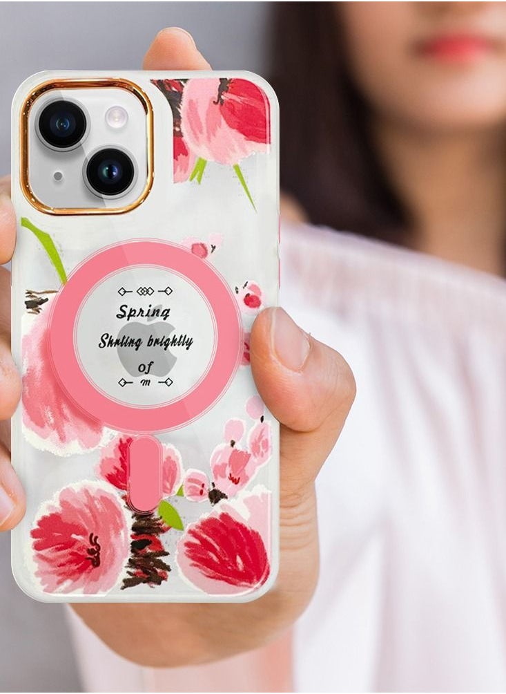 JOWAY - Case for Apple iPhone 13 Romantique Floral Design Fashion Flower Compatible with MagSafe & Wireless Charging Cover PINK - Image 1