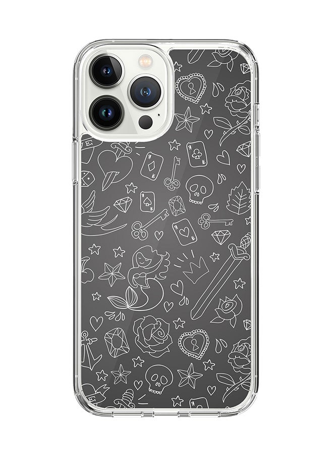 Stylizedd Classic Clear Case for Apple iPhone 15 Pro Max Hybrid Soft Case Flexible Edges Anti Drop TPU PC Gel Thin Transparent Cover - Doodles Full Print - Image 1