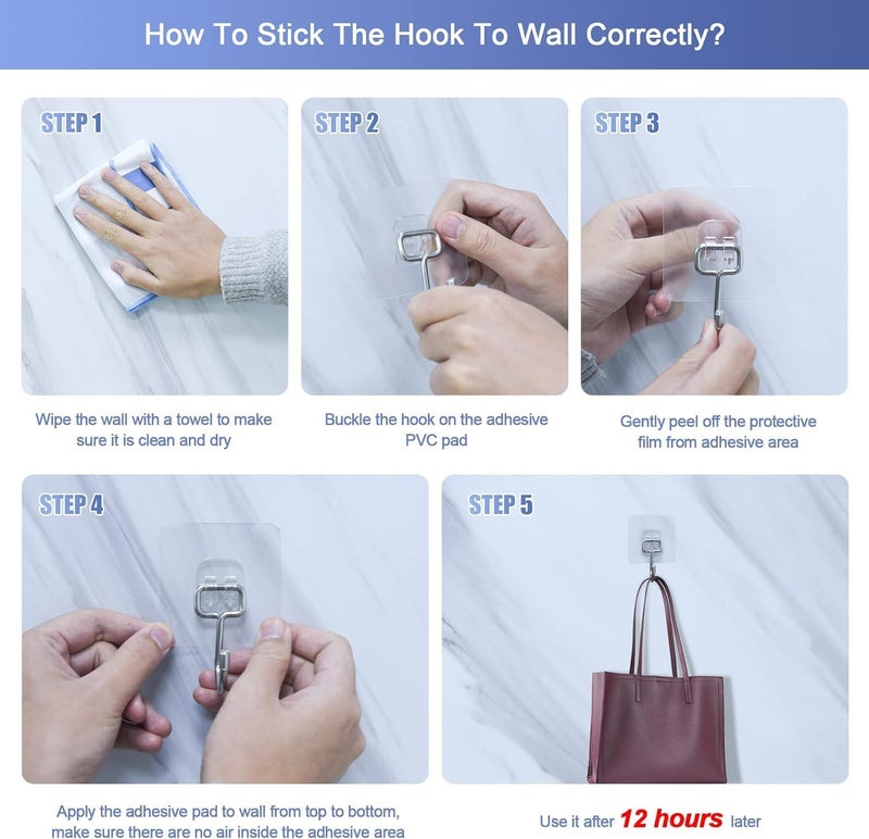 REWOP Adhesive Wall Hooks for Heavy Items Stainless Steel, PVC, ABS Nail Free Seamless Adhesive Non-Trace No Drilling Installation Hanging, Waterproof Screws Wall Hook (Golden Big Hooks, 10) - Image 4