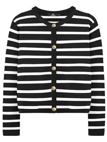 LILLUSORY Women Cardigan Sweaters Fall Outfit Clothes Fashion Cropped Jackets Trendy 2025 Casual Long Sleeve Tops Striped Blackwhite S - Image 1