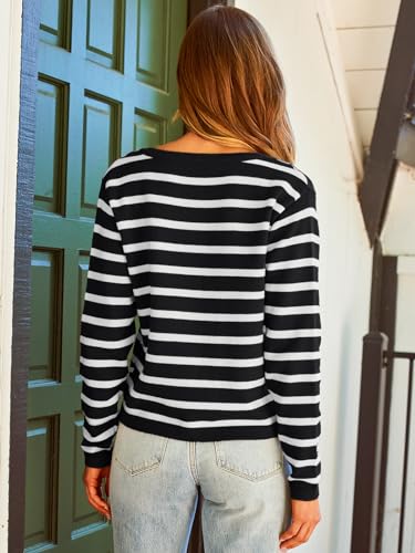 LILLUSORY Women Cardigan Sweaters Fall Outfit Clothes Fashion Cropped Jackets Trendy 2025 Casual Long Sleeve Tops Striped Blackwhite S - Image 5