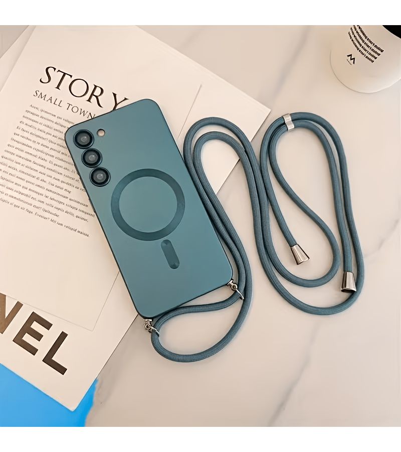 Pink Magnetic Metal Paint Strap Phone Case For Samsung Galaxy S21 Ultra 5G Simple Stylish Diagonal Lens Protection - Image 2