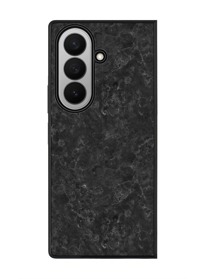 Stylizedd غطاء لهاتف سامسونج جالكسي Z فولد7، حماية كاميرا نحيفة، غطاء هاتف مضاد للصدمات - نسيج رخام أسود