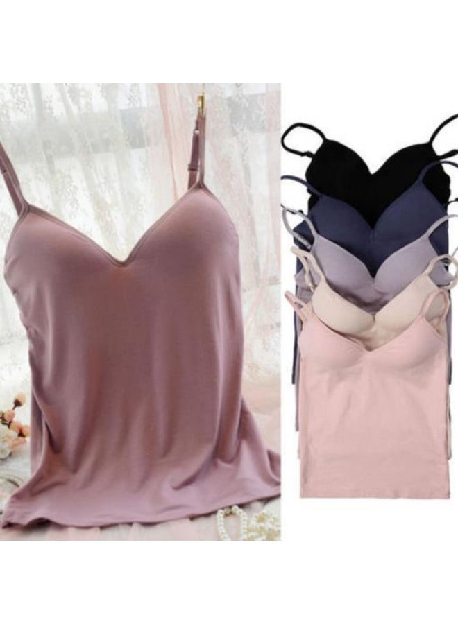 Women Padded Bra Spaghetti Strap V Neck Vest Tank Tops Shirt Blouse - Image 1