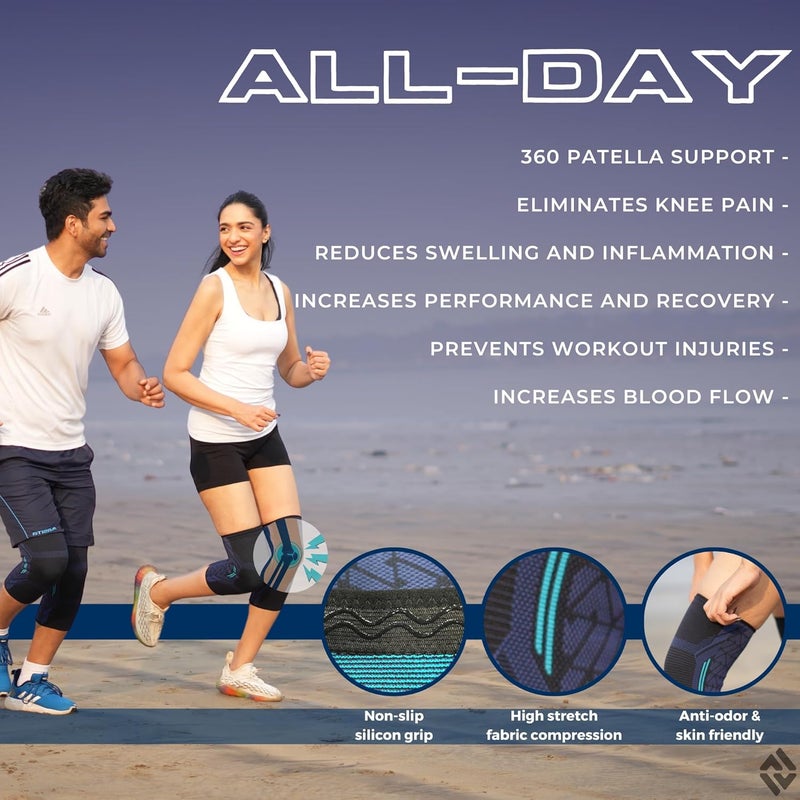 DR. FITZY 1 Pair Anti-Slip And Breathable Knee Support For Men Gym Squats, Ortho Knee Cap For Women Gym (2Pcs High Compression Knee Sleeves For Squat And Running), Silicone Medium - Image 5