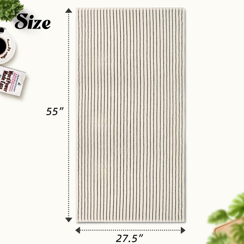 Jacquotha Black and Ivory Striped Bath Towels Set of 2, Lighter & Quick Dry Towels Large 27.5 x 55 inches, Farmhouse for Bathroom, Pool, Shower - Image 5