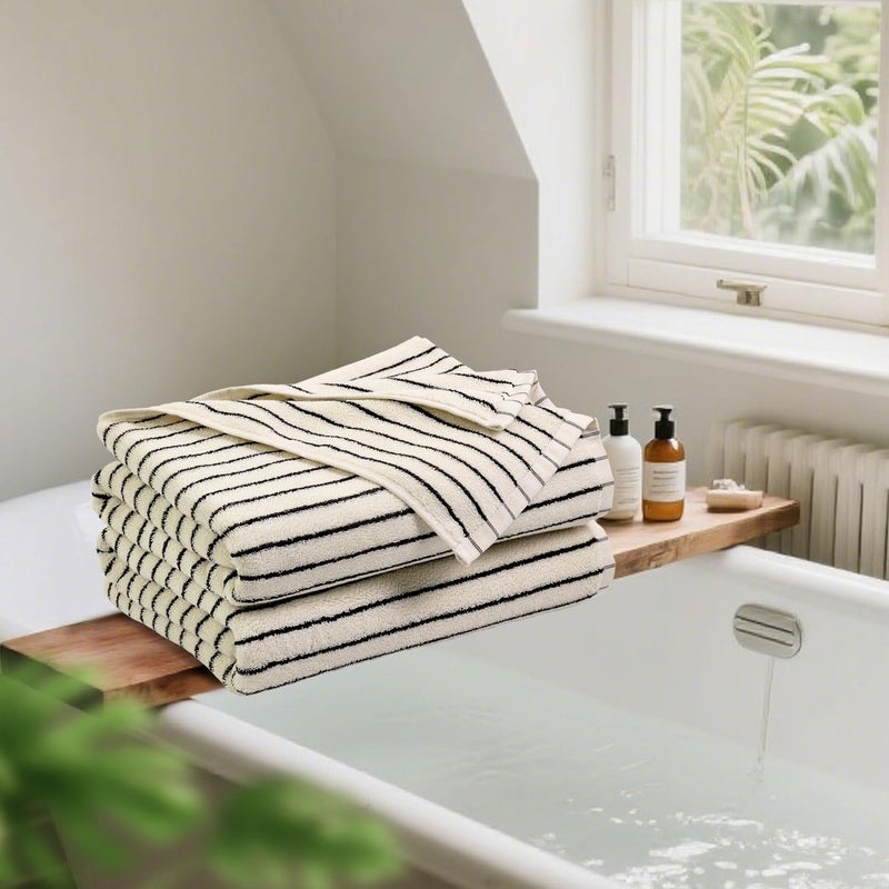 Jacquotha Black and Ivory Striped Bath Towels Set of 2, Lighter & Quick Dry Towels Large 27.5 x 55 inches, Farmhouse for Bathroom, Pool, Shower - Image 3