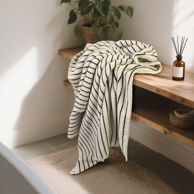 Jacquotha Black and Ivory Striped Bath Towels Set of 2, Lighter & Quick Dry Towels Large 27.5 x 55 inches, Farmhouse for Bathroom, Pool, Shower - Image 2