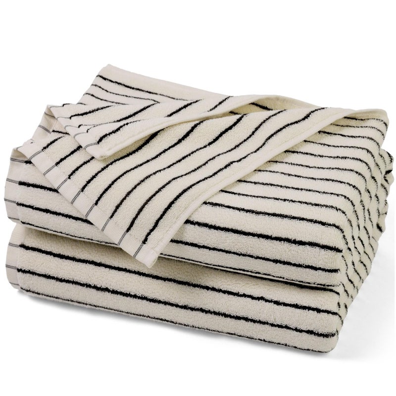 Jacquotha Black and Ivory Striped Bath Towels Set of 2, Lighter & Quick Dry Towels Large 27.5 x 55 inches, Farmhouse for Bathroom, Pool, Shower - Image 1