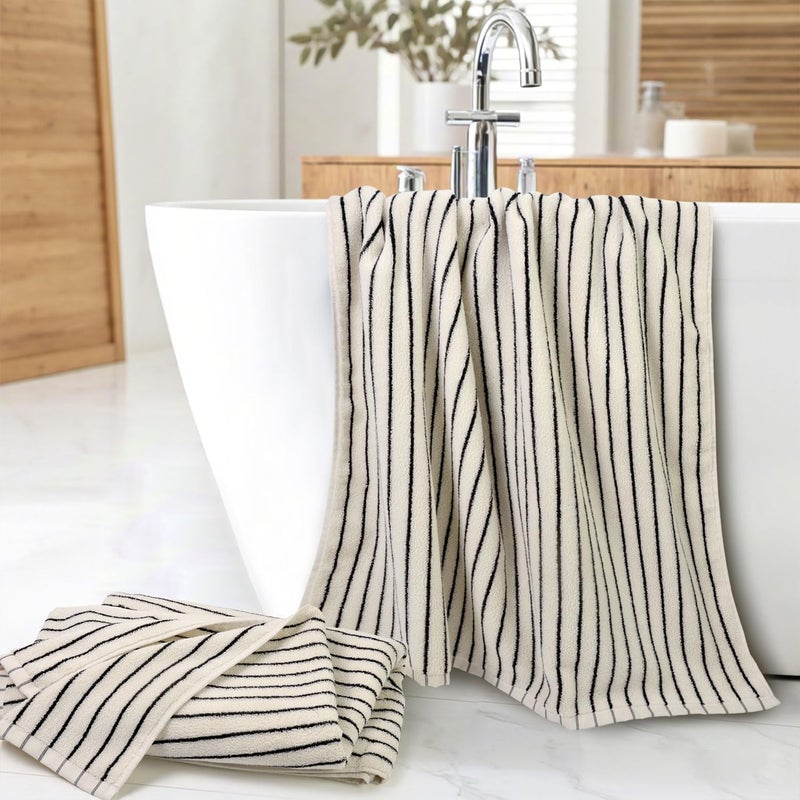 Jacquotha Black and Ivory Striped Bath Towels Set of 2, Lighter & Quick Dry Towels Large 27.5 x 55 inches, Farmhouse for Bathroom, Pool, Shower - Image 4