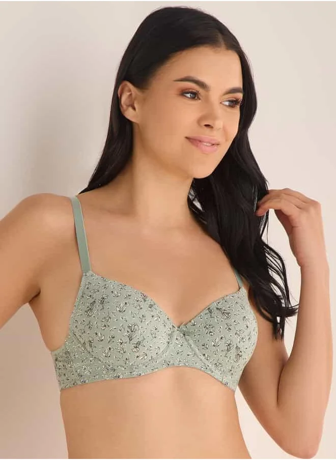 FAV Floral Print Bra with Hook and Eye Closure