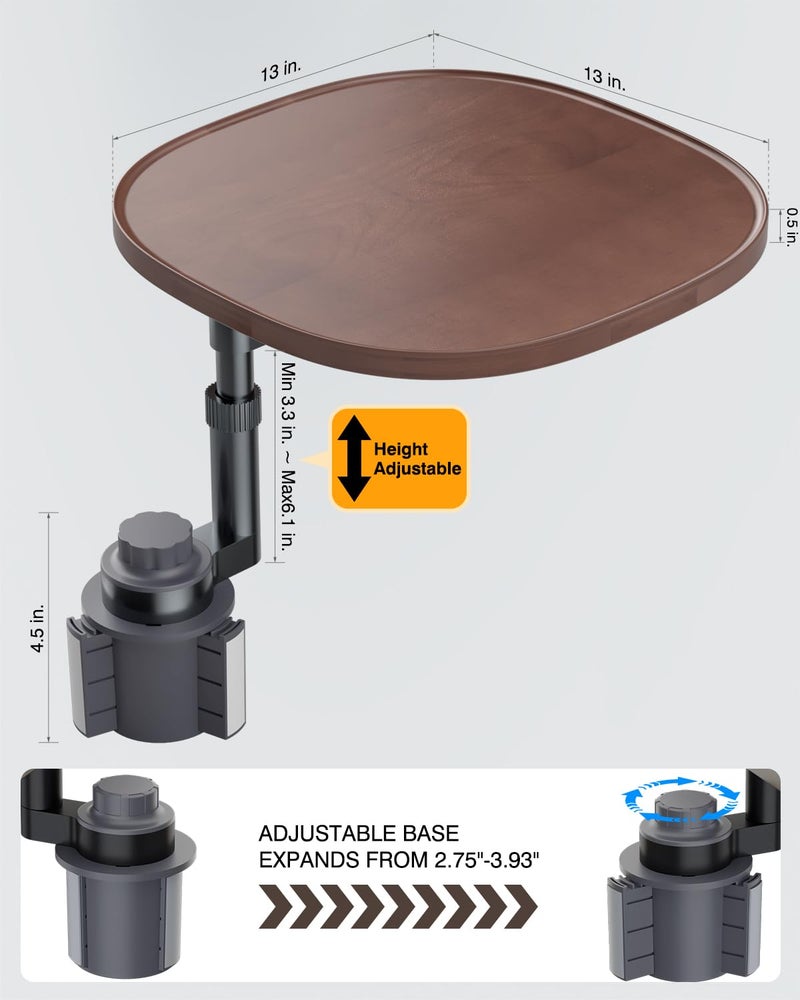 AXVLU Car Desk for Laptop with 360° Swivel, Height-Adjustable Car Tray Table - Wooden Car Laptop Mount & Cup Holder Table, Universal Car Food Tray for Most Vehicles - Image 3