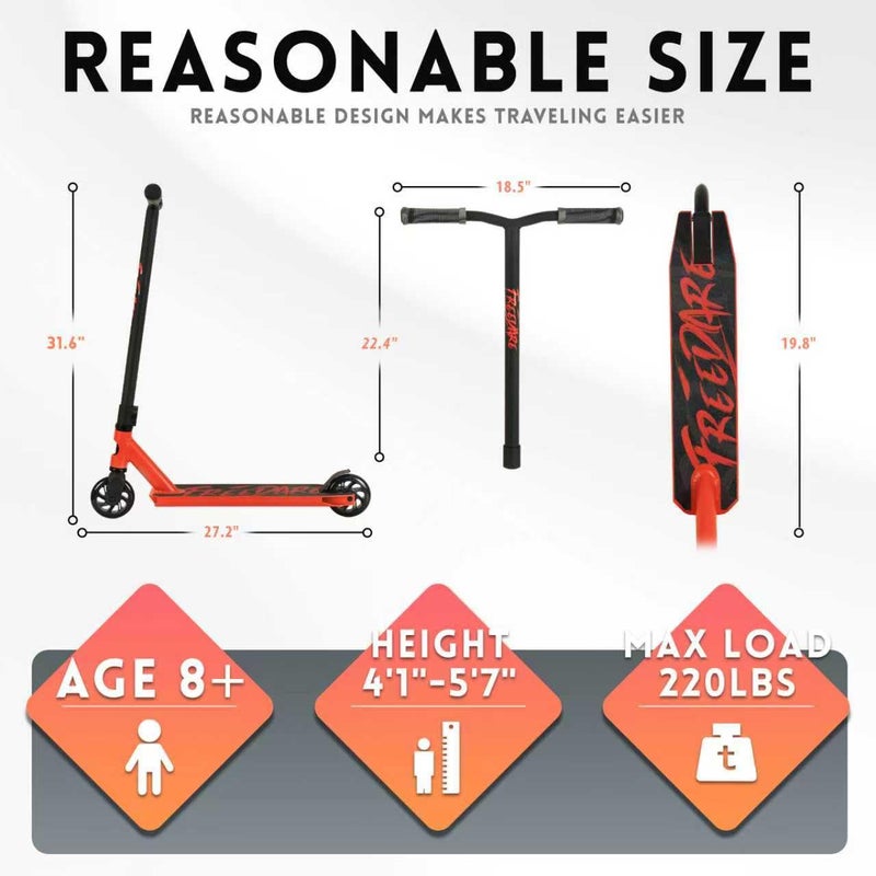 FREEDARE Pro Stunt Scooter for Kids & Teens 8 Years Old Above, Intermediate Riders, 110mm PU Wheels, Freestyle Kick Scooter for Tricks, Orange - Image 5