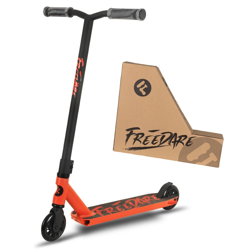 FREEDARE Pro Stunt Scooter for Kids & Teens 8 Years Old Above, Intermediate Riders, 110mm PU Wheels, Freestyle Kick Scooter for Tricks, Orange - Image 1