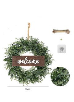 Y&D Welcome Sign with Wreaths Rustic Front Door Decor Wood Hanging Artificial Eucalyptus Farmhouse Porch Decorations for Home Wedding Gift 