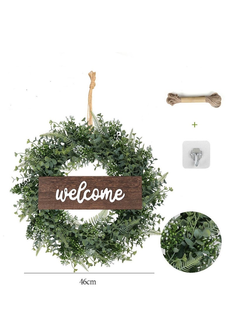 Y&D - Welcome Sign with Wreaths Rustic Front Door Decor Wood Hanging Artificial Eucalyptus Farmhouse Porch Decorations for Home Wedding Gift - Image 1