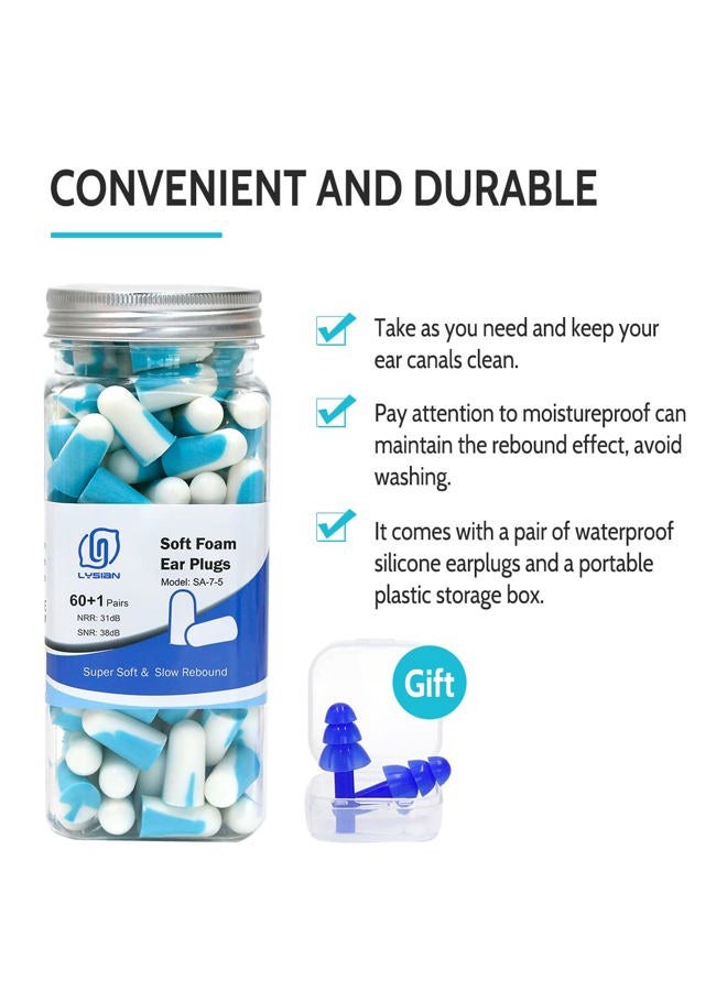 lysian Noise Cancelling Earplugs for Sleep - 60 Pairs, 38dB Disposable Ear Plugs for Sleeping, Snoring, Shooting, Mowing Loud Sound Reduction- Double Color Light Blue/White - Image 4
