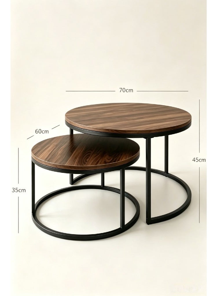 Round Coffee Table,Nesting Coffee Table Set of 2,Center Tables for Living Room,Office, Home Small Space,Stacking Side Tables,Sturdy and Easy Assembly,Wood Desktop,Walnut+Black,Large - Image 4