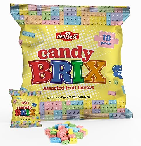 Dee Best Candy Brix Building Brick Candy Assortment - 18 Party Favor Bags Assorted Fruit Flavors Fun and Perfect for Candy Lovers of All Ages Make Your Event Sweet with These Irresistible Party Favors - Image 1