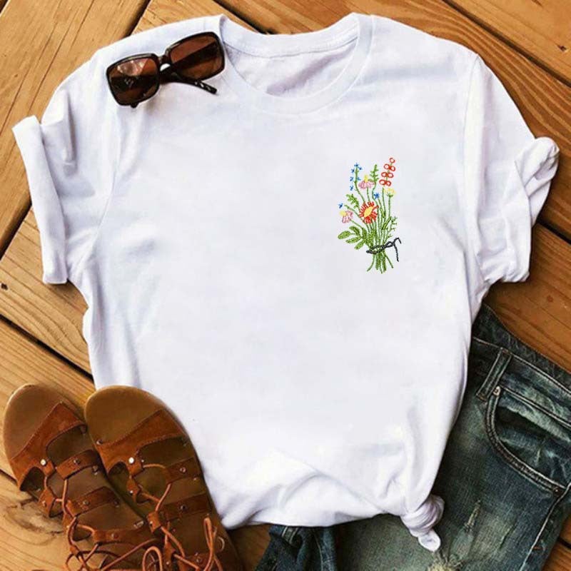 [Same Day Delivery] Cross-Border Supply T-Shirt Printed T-Shirt Women's Short-Sleeved Women's Clothing - Image 1