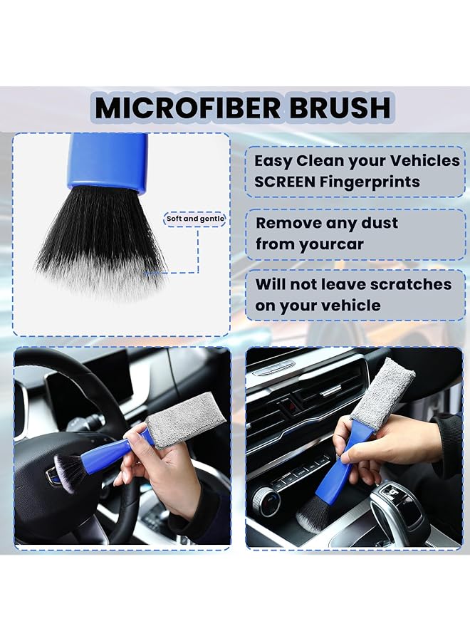SAGREENY 2 Pcs Double Head Brush For Car Cleaning,Interior Car Cleaner 2 In 1 Car Duster Car Cleaning Brush,Portable Auto Detailing Tools Car Dust Brush For Cleaning Screen Air Vent Dashboard-Black(Blue+Black) - Image 3