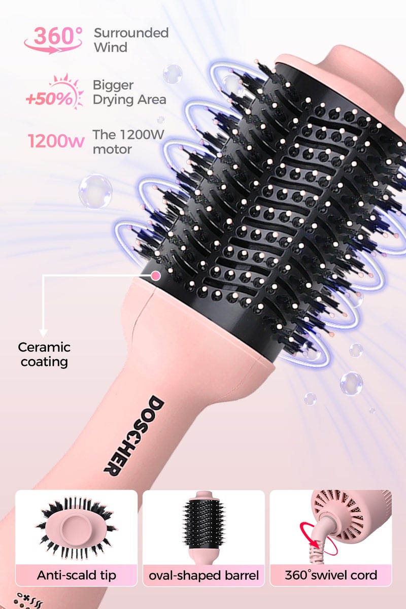 DOSCHER 1200Watt Hair Dryer Brush – 75mm Oval Hot Air Brush for Smooth, Frizz-Free Volume | Blow Dryer & Hair Styling Tool (Pink) - Image 3