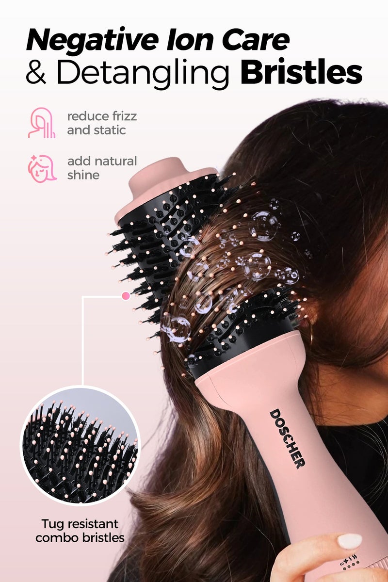 DOSCHER 1200Watt Hair Dryer Brush – 75mm Oval Hot Air Brush for Smooth, Frizz-Free Volume | Blow Dryer & Hair Styling Tool (Pink) - Image 4