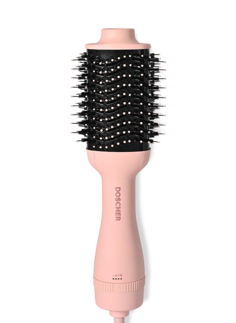دوشر استشوار شعر 1200 واط– فرشاة تجفيف وتصفيف بيضاوية 75 مم لشعر ناعم وخالٍ من التجعد | مجفف شعر وأداة تصفيف (وردي) - Image 1