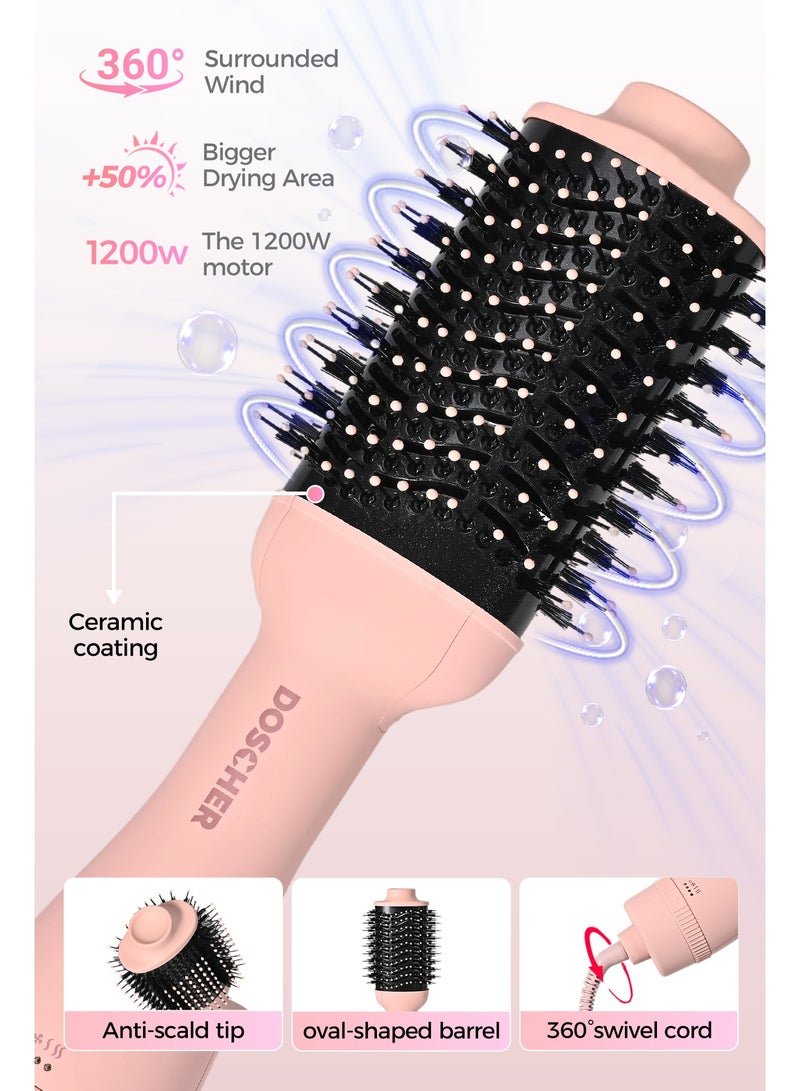 دوشر استشوار شعر 1200 واط– فرشاة تجفيف وتصفيف بيضاوية 75 مم لشعر ناعم وخالٍ من التجعد | مجفف شعر وأداة تصفيف (وردي) - Image 3