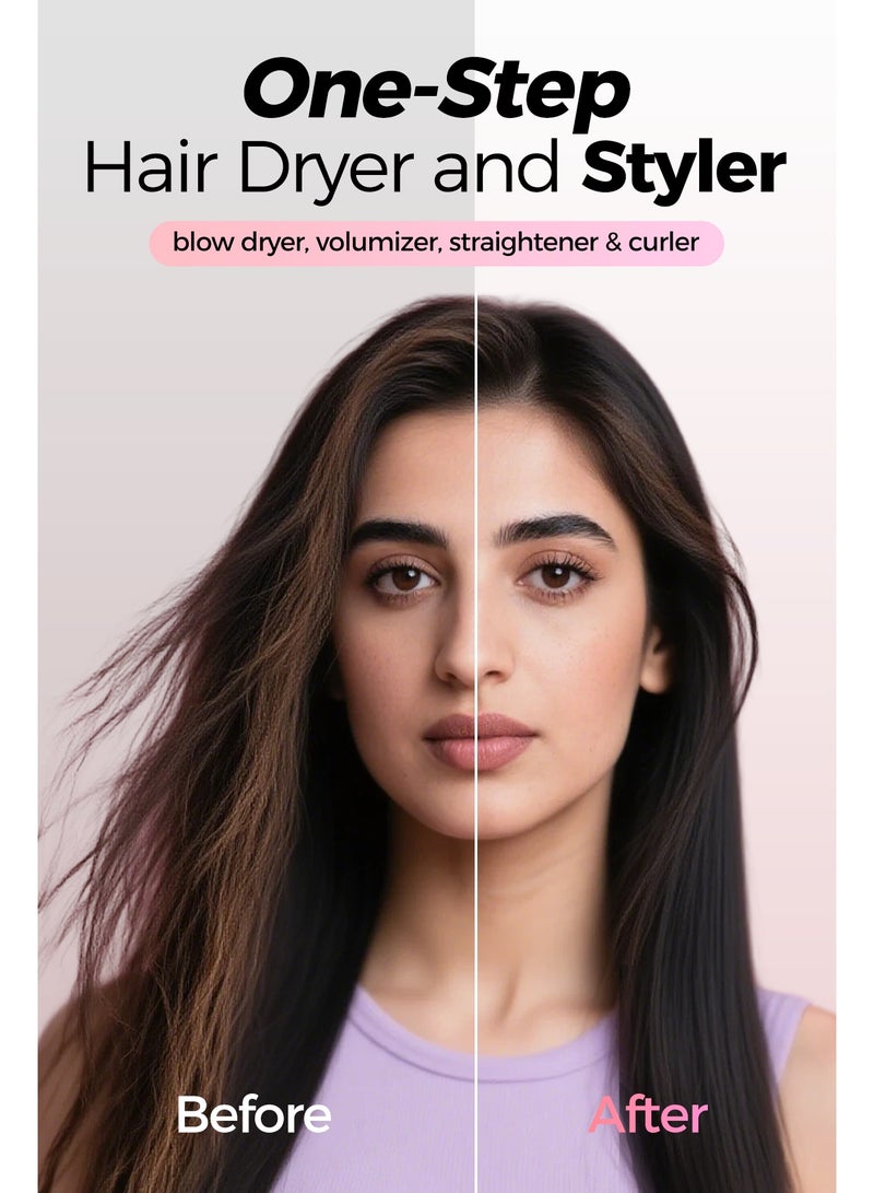 دوشر استشوار شعر 1200 واط– فرشاة تجفيف وتصفيف بيضاوية 75 مم لشعر ناعم وخالٍ من التجعد | مجفف شعر وأداة تصفيف (وردي) - Image 2