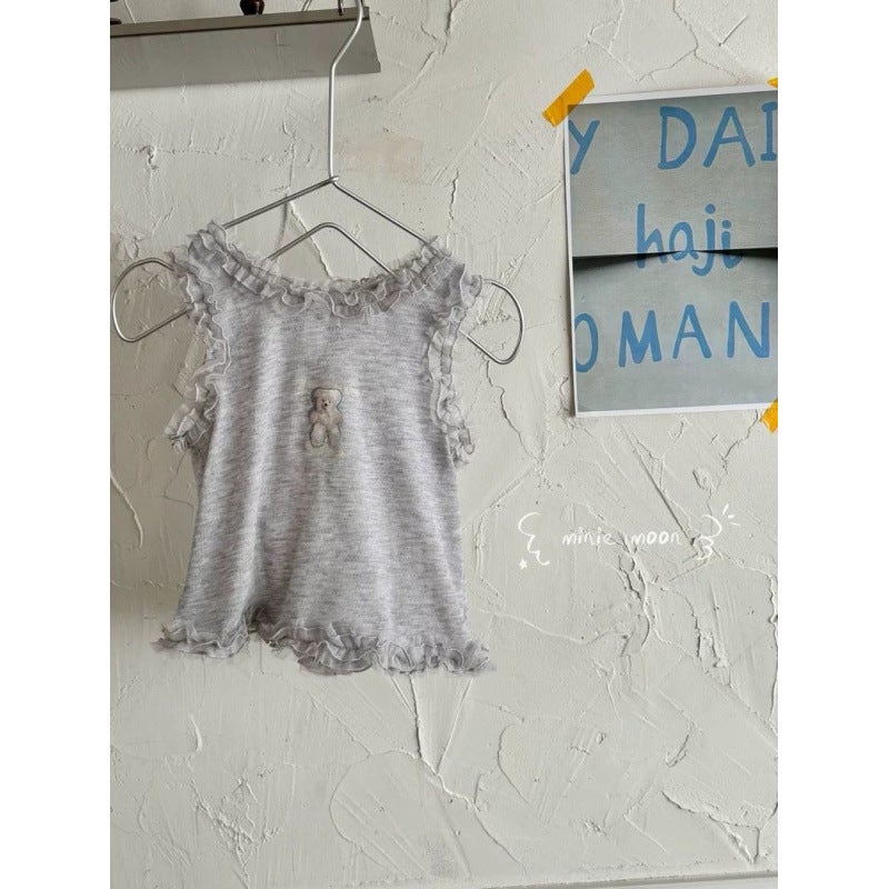 Fanma Children'S Clothing 2025 Spring And Style Girls' Bear Lace Vest Denim Wide-Leg Pants Long Pants Fashionable - Image 5