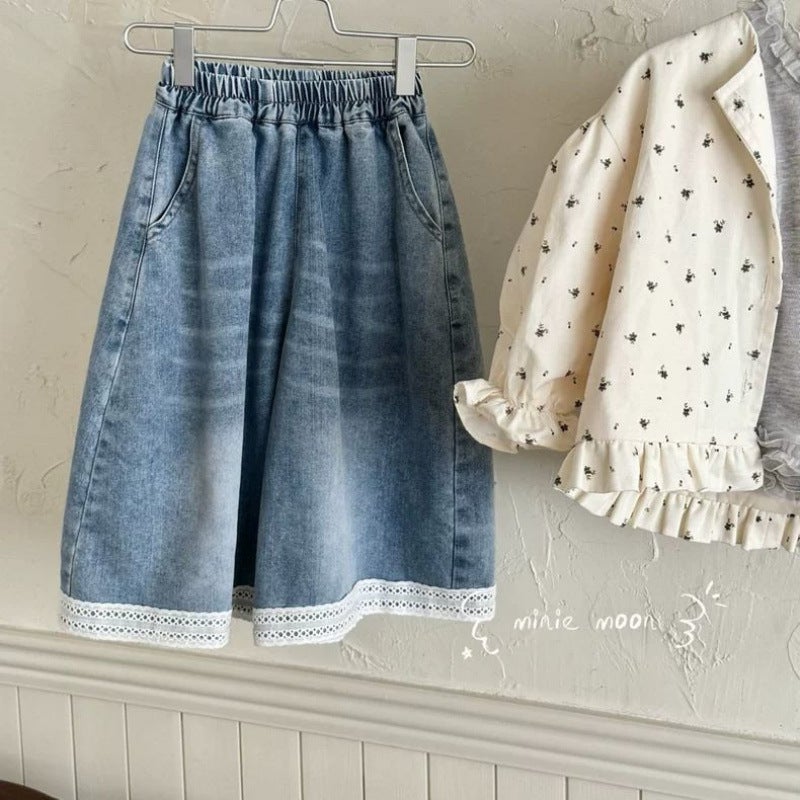 Fanma Children'S Clothing 2025 Spring And Style Girls' Bear Lace Vest Denim Wide-Leg Pants Long Pants Fashionable - Image 1