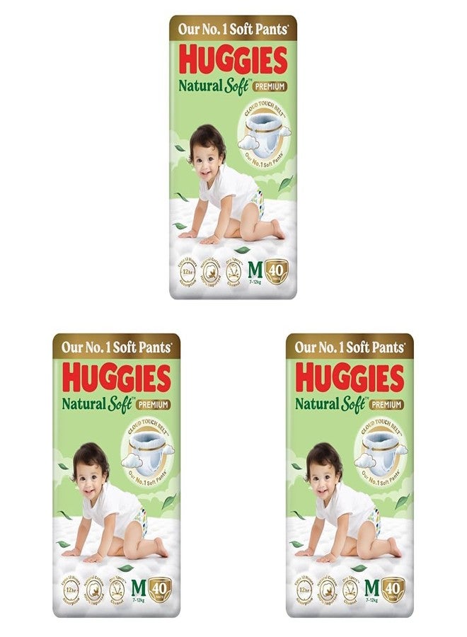 Huggies Natural Soft Premium Baby Diaper Pants, Our No.1 Soft Pants, Medium (M) Size (7-12 Kgs), Pack of 120 diapers | Cloud Softness All over with India's 1st Cloud Touch Belt